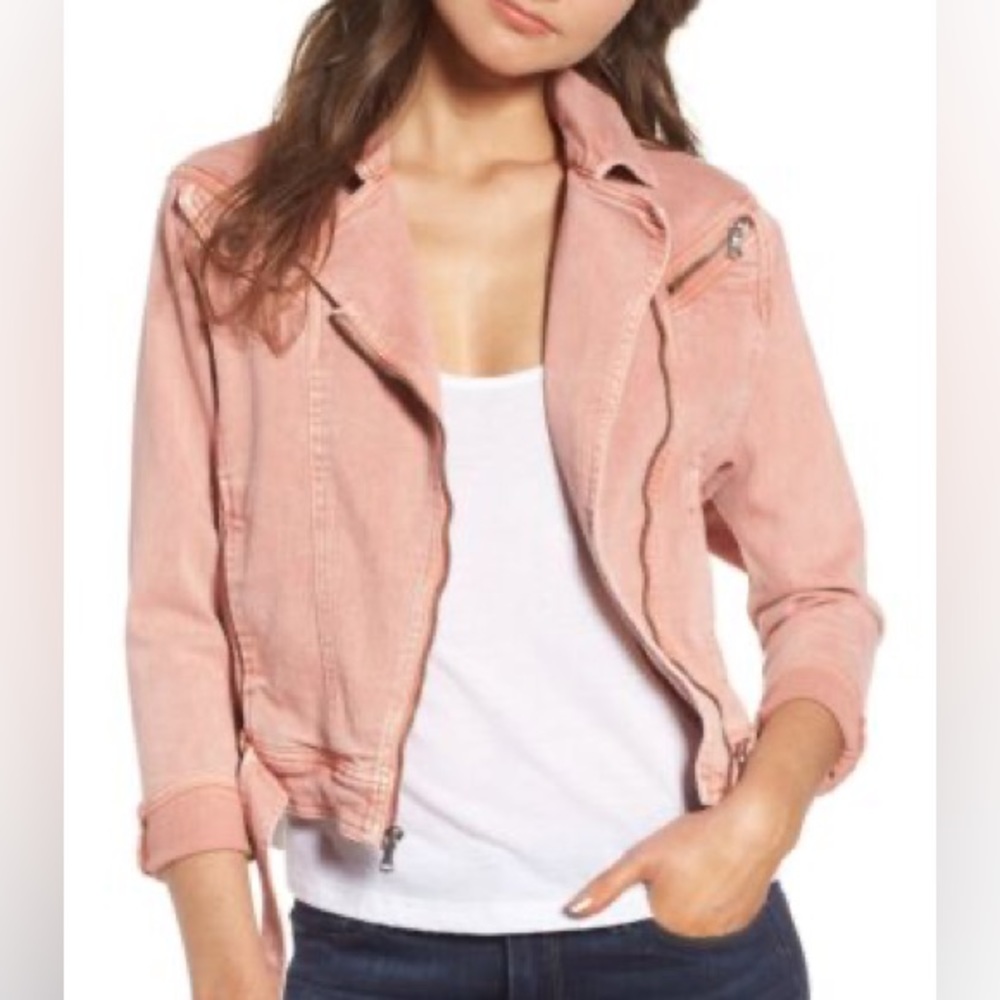 Paige Denim Moto Jacket Sivan in Washed Dusty Pink Size M Symmetric Zip Front